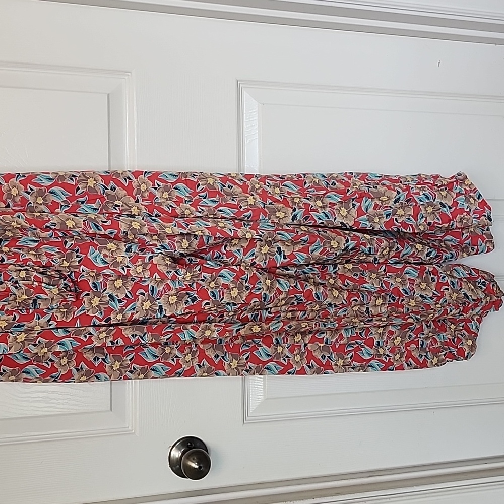 & Merci Floral Wide Ruffle Straps Flowy Wide Leg Pants Back Cutout Elastic Tie - Picture 8 of 15